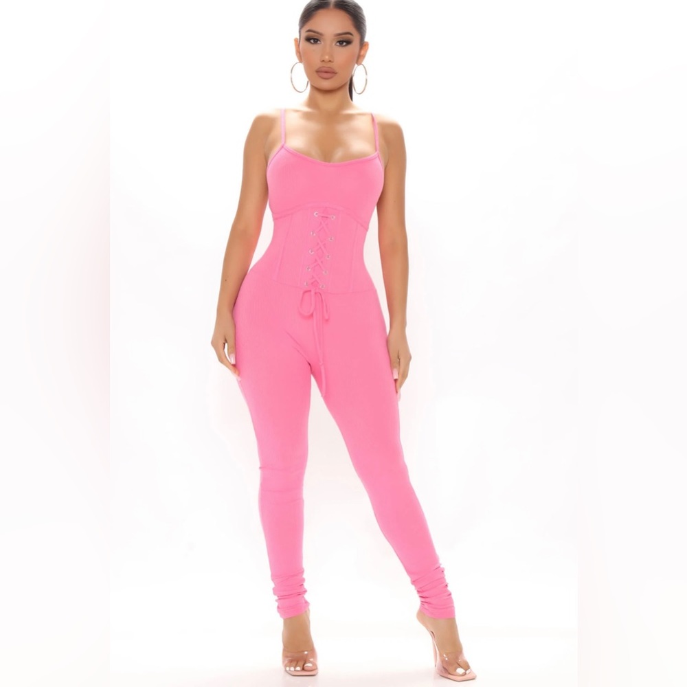 Hot pink ribbed jumpsuit